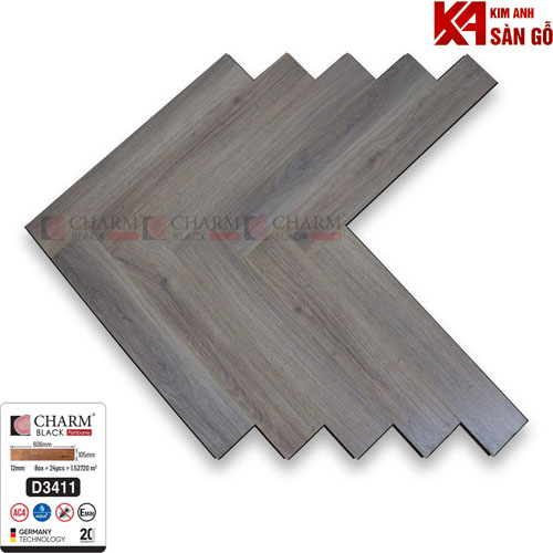Sàn Gỗ Xương Cá 12mm Charm Cốt Đen D3411